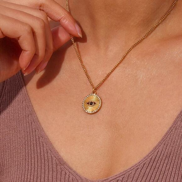 Evil Eye‎ 18K Gold Plated Zircon Pendant Necklace Protection - Picture 6 of 14
